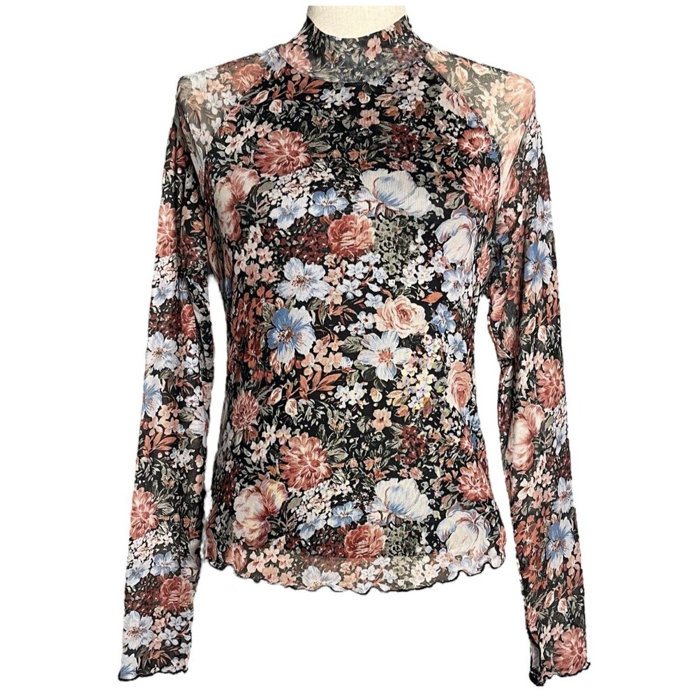 Dealmore Floral Mesh Mock Top Womens M Renaissance Dark Romantic Forest Fairy